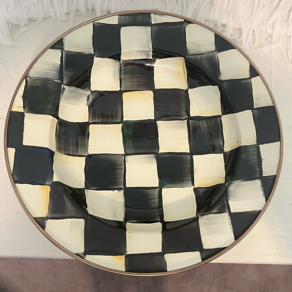 MacKenzie-Childs Courtly Check Enameled Lrg Steel Rimmed SoupBowl 9